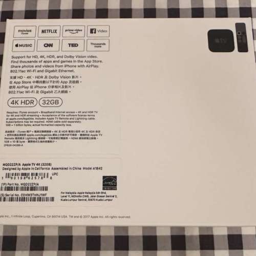 Apple TV 4K A1842 機頂盒 32G記憶體 行貨 95%新 非常新淨和少用 已還回原廠設定 全...