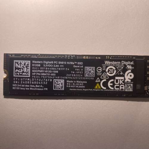WD Western Digital SN810 512GB m.2 nvme PCIe 4.0 SSD