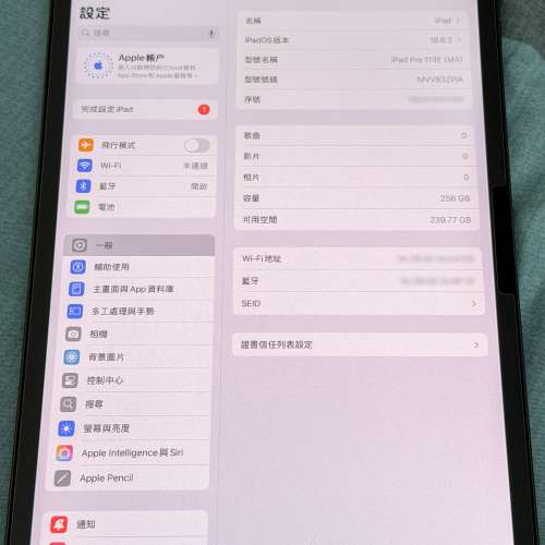 iPad Pro 11 M4 256GB WiFi Only 灰色 (95新)