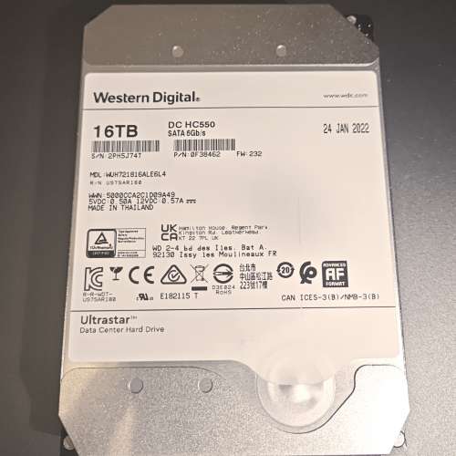 Western Digital Ultrastar DC HC550 16TB 3.5" HDD