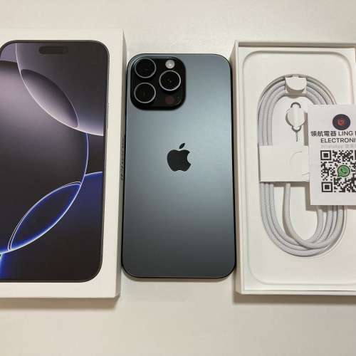 全新 iPhone 16 pro max 256gb 黑色 eSim + 一張實體sim 一年蘋果保養 what app 64...