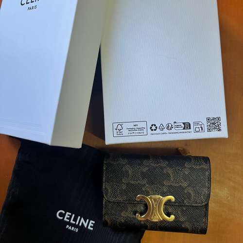 全新CELINE TRIOMPHE 標誌印花短款零錢包