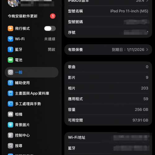 Ipad pro 11吋 m5 256gb