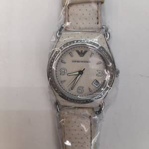 Emporio Armani Lady's Chic Quartz Watch w/ Hinged Leather & Diamond Bezel