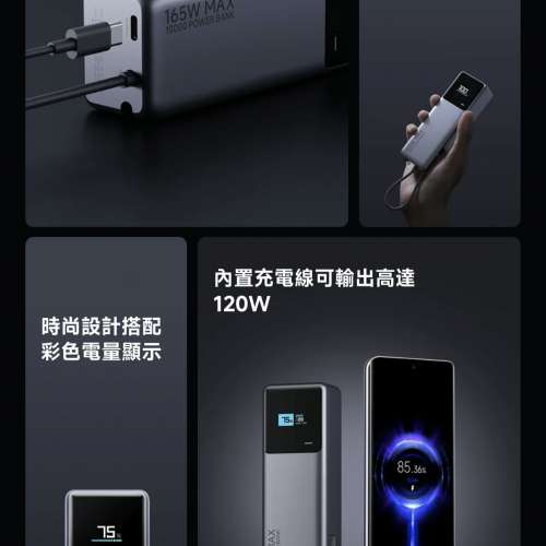 全新未開封 Xiaomi 小米 自帶線行動電源10000 165W 尿袋 流動充電器 香港行貨