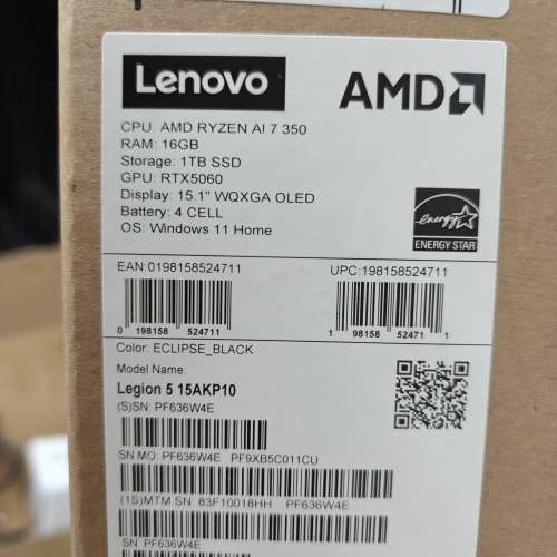 Lenovo 聯想 Legion 5 15AKP10 15.1" Notebook (AMD AI 7 350/RTX5060/16GB/1TB)