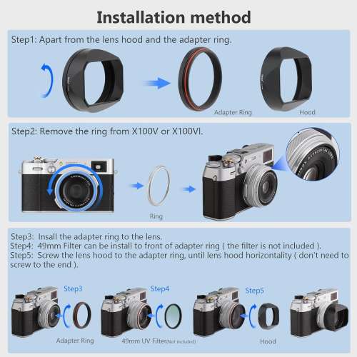 Haoge LH-X54B / LH-X54W Square Hood And UV Filter For FujiFilm Fuji X70 / X100