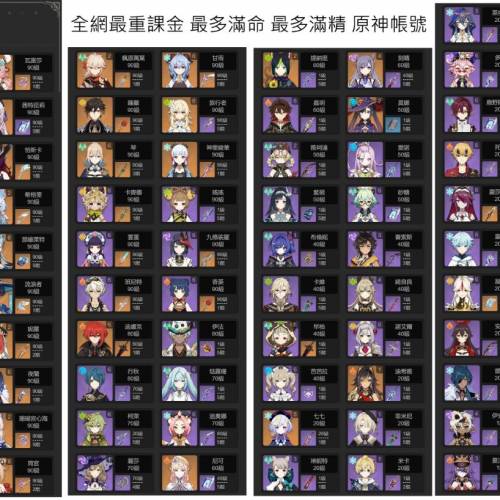造價20萬 全網最重課金 原神帳號 大量滿命 滿精 亞服