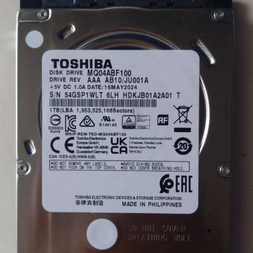 2.5" TOSHIBA SATA 1T Harddisk