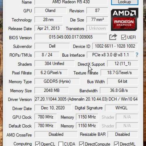 Dell AMD Radeon R5 430 OEM DDR5 2GB 64Bit