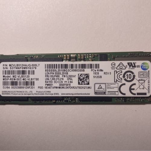 Samsung PM981 512GB m.2 nvme PCIE 3.0 SSD