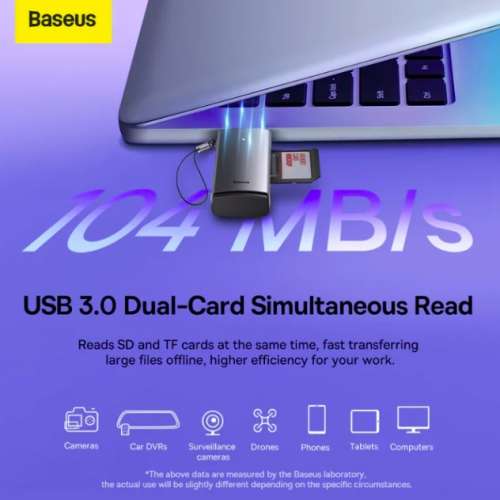 Baseus Lite Series 2-in-1 (Dual Slot) USB 3.0 SD/TF Card Reader-High Speed