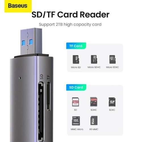 Baseus Lite Series 2-in-1 (Dual Slot) USB 3.0 SD/TF Card Reader-High Speed