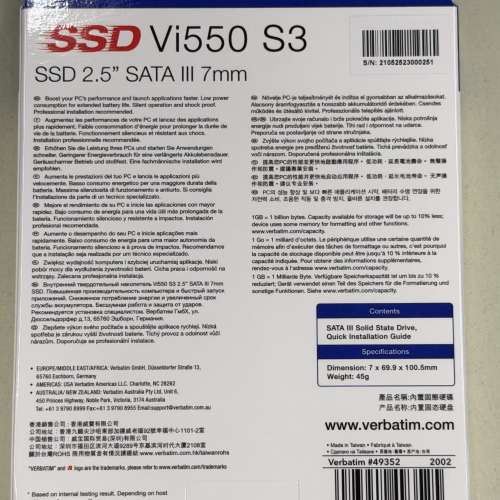 全新 &ldquo;BrandNew&rdquo; Verbatim Vi550 S3 SSD 512GB 2.5" SATA III 7mm