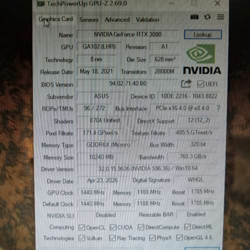 華碩RTX3080 10GB正常使用