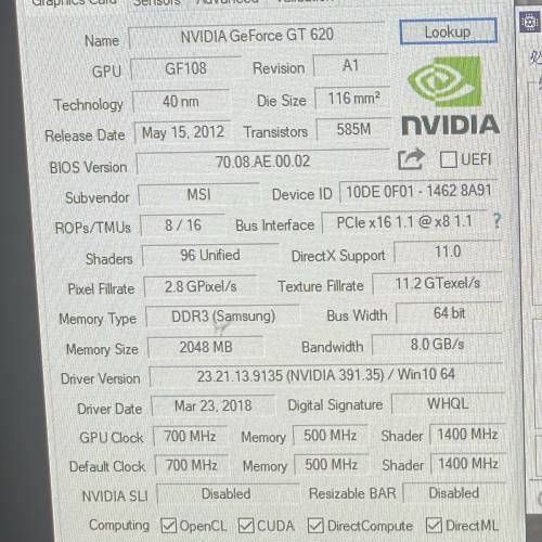 MSI NVIDIA GeForce GT 620顯示卡