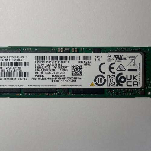 Samsung PM981a 512GB m.2 nvme PCIe 3.0 SSD