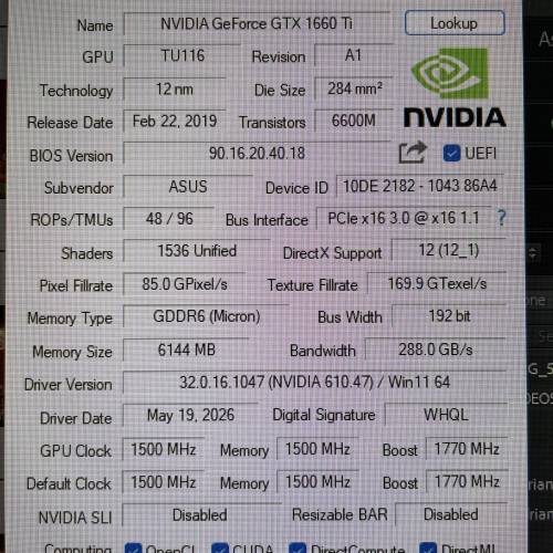 ASUS Phoenix GTX 1660ti ITX 6GB