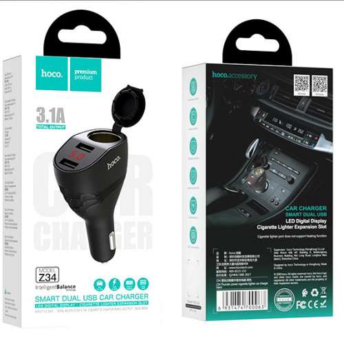96Watt Hoco Thunder Power DUAL Smart Digital Display Car Charger (Volt. Monitor)