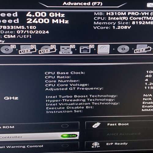 Intel Core i3-8100 cpu + MSI H310M PRO-VH mATX + ADATA 8GB DDR4-2400 ram