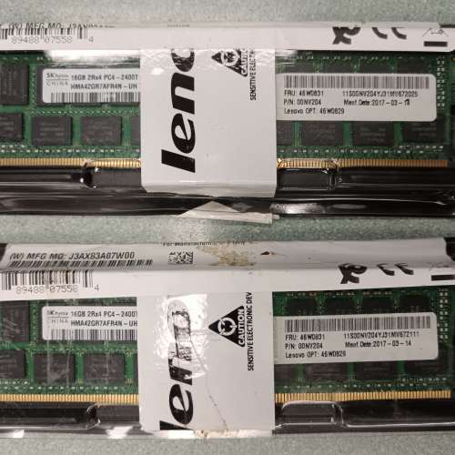 37粒裝DDR4 16GB 2Rx4 PC4-2400T Server Ram 盒裝2條共$1080