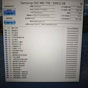 samsung 980 m.2ssd 健康：100% 通電時間789小時