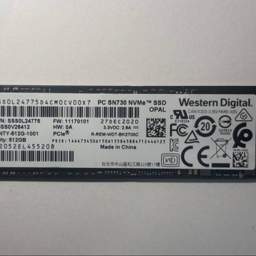 WD SN730 512GB m.2 nvme PCIe 3.0 SSD Western Digital