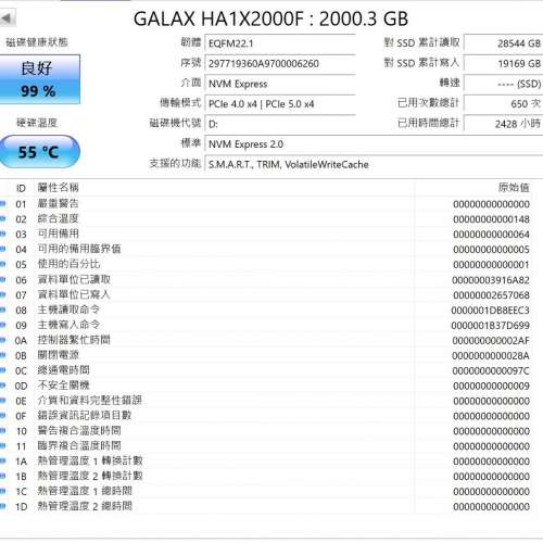 2TB SSD PCIe 5.0 TLC (4GB RAM) m.2 2280 NVMe Galax HOF Extreme 50s 固態硬碟 影馳