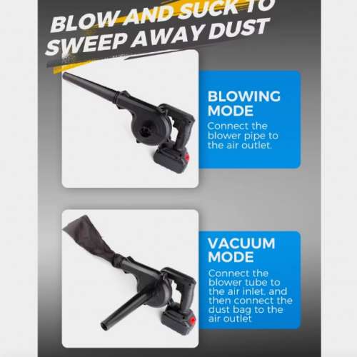 2-In-1 Air Blower, Cordless, Vacuum Cleaner -STRONG Wind (Powerful engine)