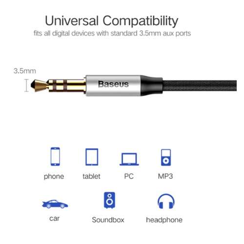 Baseus (PREMIUM) U3.5mm to 3.5mm mp3 Aux Audio Cable M30  Gold Plated