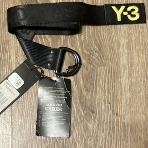 Y-3 黑色 腰帶布帶Slogan Belt，黃色logo Adidas / Yohji Yamamo (正版跟原裝塵袋）