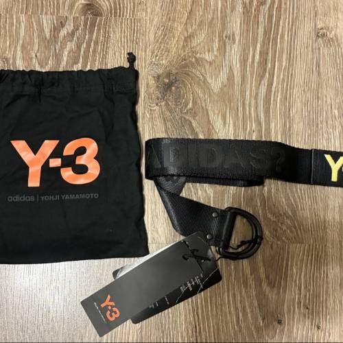 Y-3 黑色 腰帶布帶Slogan Belt，黃色logo Adidas / Yohji Yamamo (正版跟原裝塵袋）
