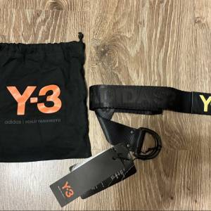 Y-3 黑色 腰帶布帶Slogan Belt，黃色logo Adidas / Yohji Yamamo (正版跟原裝塵袋）