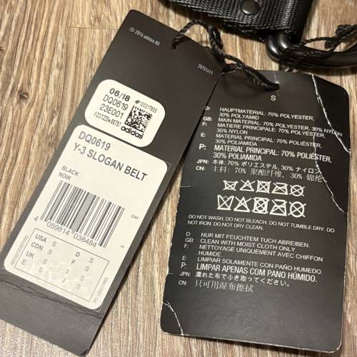 Y-3 黑色 腰帶布帶Slogan Belt，黃色logo Adidas / Yohji Yamamo (正版跟原裝塵袋）