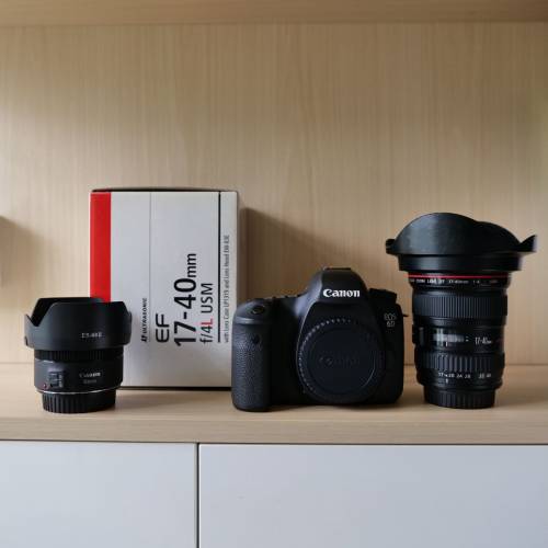 Canon 佳能 6D + EF 17-40mm f/4L USM + EF 50mm f/1.8 STM + 攝影包，一機兩鏡（DS...