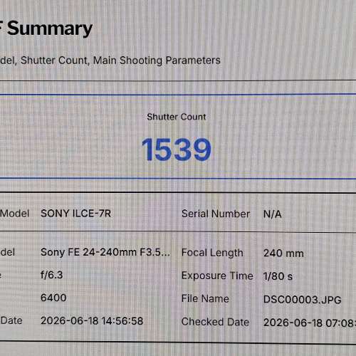 Sony A7R A7R1 Shutter Count 2000