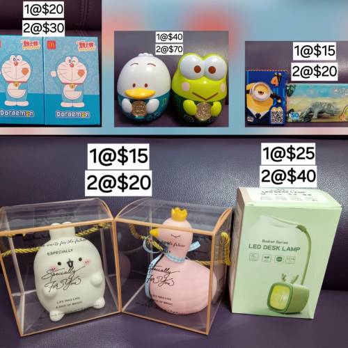 麥當勞多啦A夢便當盒&Sanrio錢罌AP鴨，青蛙款&壞蛋獎門人4＆鱷魚迷你盲盒&粉紅天鵝...