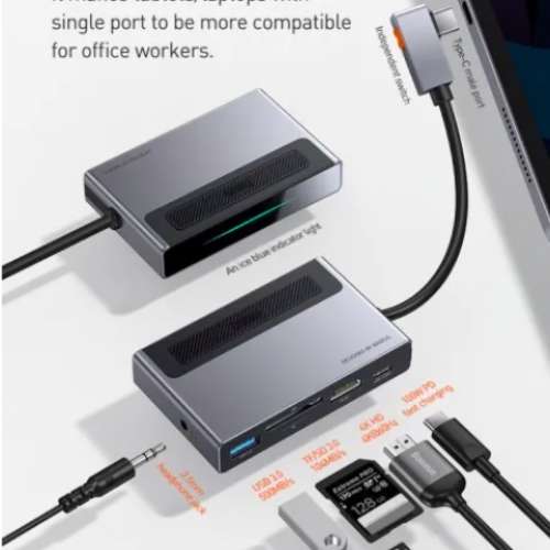 Baseus  6-in-1 USB Type C HUB to 4K @ 60Hz HD TF SD Card Reader Retractable