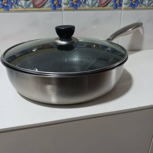 304 Stainless steel 不銹鋼易潔蜂巢鑊 附玻璃蓋 frying pan