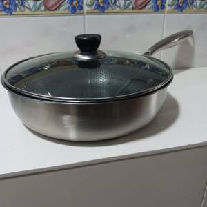 304 Stainless steel 不銹鋼易潔蜂巢鑊 附玻璃蓋 frying pan