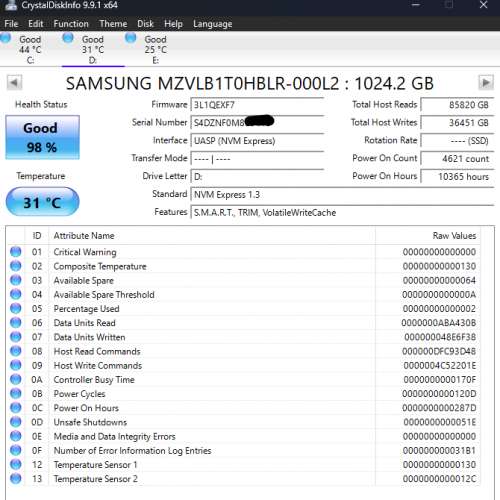 Samsung MZ-VLB1T0B 1TB SSD M.2 2280 NVMe PCIe 3.0 x4