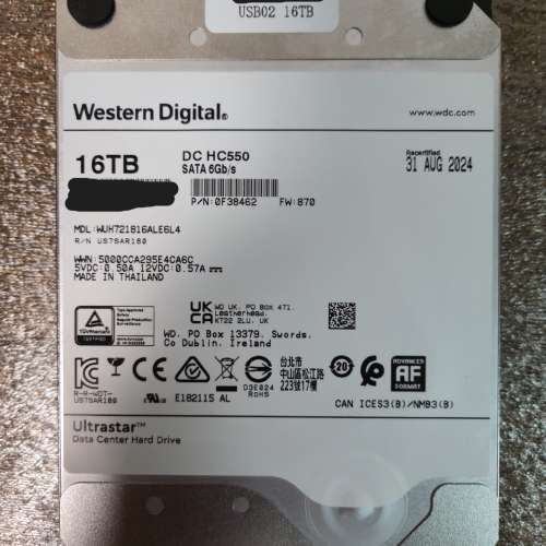 WD 16TB HDD ( Ultrastar&reg; DC HC550 )