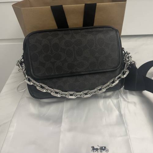 Coach CHARTER 經典 SIGNATURE 24 帆布翻蓋斜背手袋
