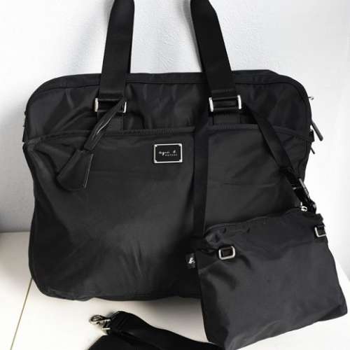 Agn&egrave;s b. Nylon Bag 手袋 鎖頭包 中款 黑色 肩袋 斜揹袋