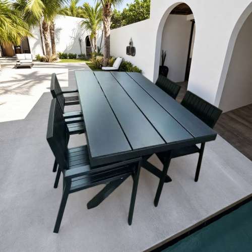 戶外天台耐侯木花園桌椅|餐枱|耐水鋁合金框架| Outdoor rooftop garden table and ...