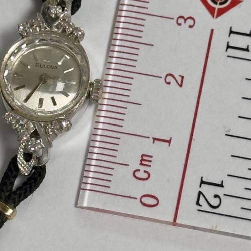 1978 Vintage Ladies 14K White Gold Bulova Watch set with Diamonds