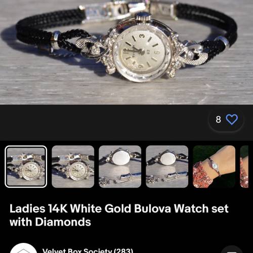 1978 Vintage Ladies 14K White Gold Bulova Watch set with Diamonds