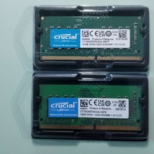 (未售) Crucial 16GB x 2 (Total 32GB) SODIMM DDR4 RAM  (附memTest86測試相片)