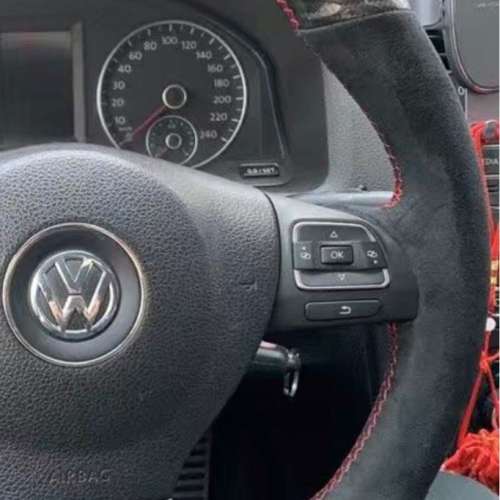 Black Carbon Fiber Auto DIY hand-stitched steering wheel cover on Wrap Fit