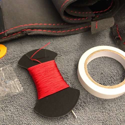 Black Carbon Fiber Auto DIY hand-stitched steering wheel cover on Wrap Fit
